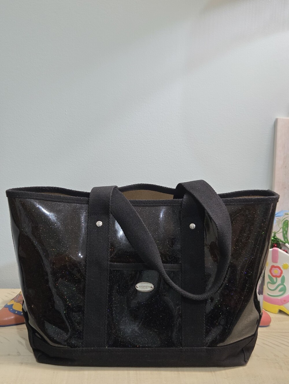 Coach Black Glitter Transparent Tote Bag Limited Edition EUC